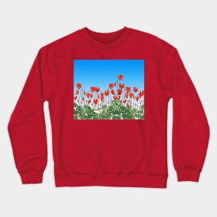 RED CYCLAMENS,GREEN LEAVES UNDER BLUE SKY Floral Crewneck Sweatshirt